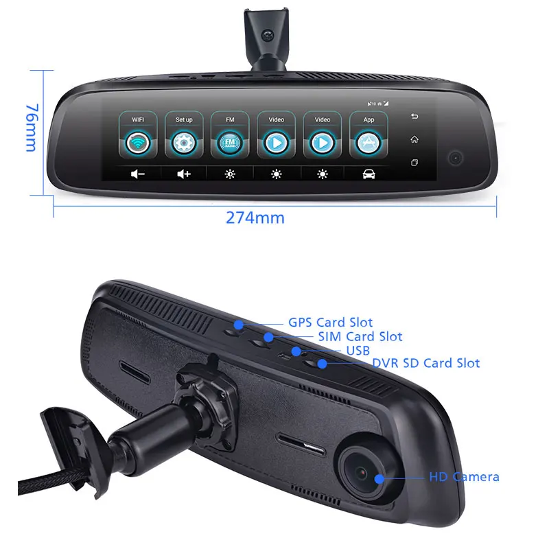2019 3CH מצלמות המראה 2GB+32GB Dash Cam 4G אנדרואיד HD 1080P מצלמה אוטומטית GPS WIFI התובע המחוזי לרשם רכב DVR - 5