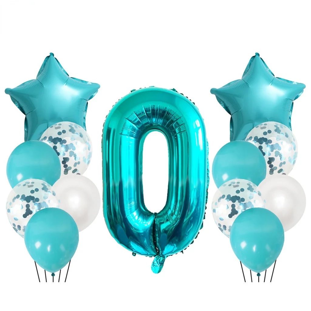 32Inch גדול רדיד יום הולדת בלונים כחול טיפאני הליום מספר בלון 0-9 שמח מסיבת חתונה עיצוב הילדים מקלחת תינוק גדול Globos - 5