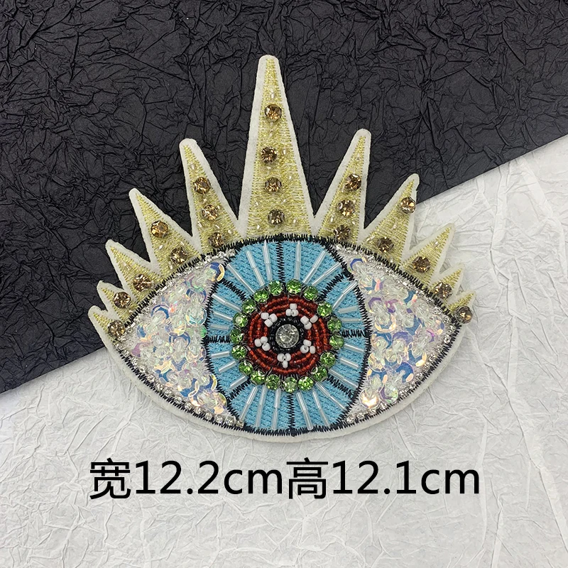3D בעבודת יד ייחודית רקמה יהלום פנינה צבעוני גלגל העין אופנה תיקונים עבור כובעים DIY תפירה אביזרים פאנק קישוט - 2