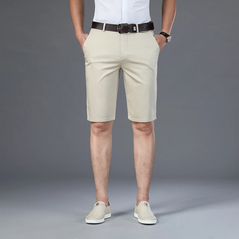 6 צבע מזדמנים מכנסיים קצרים גברים 2023 קיץ חדש ישר אלסטי עסקי אופנה דק מכנסיים קצרים זכר מותג חאקי בז ' שחור צי - 2