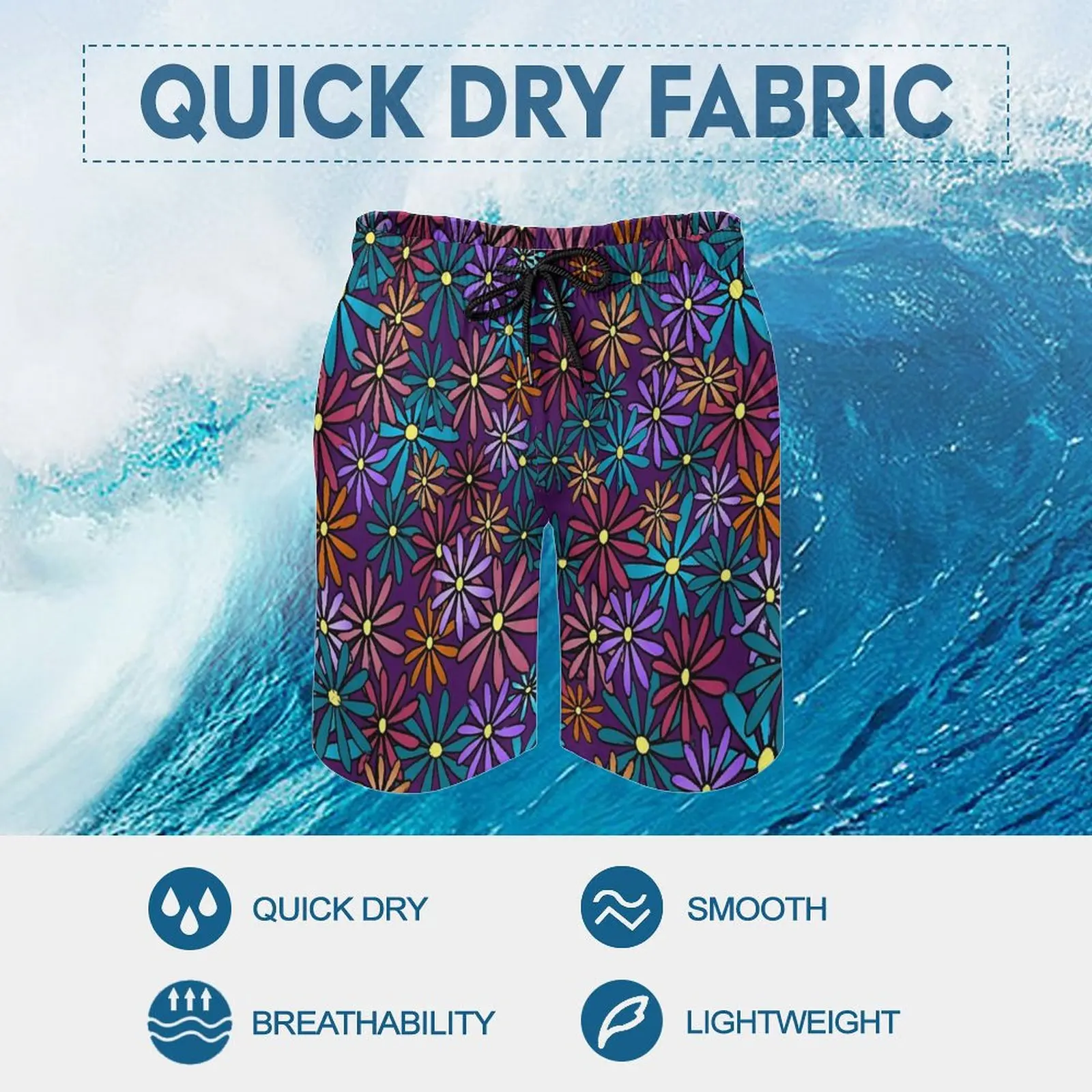 Ditsy פרחוני מכנסי גלישה קיץ פרח הדפסה חוף הוואי מכנסיים קצרים של הגברים ספורט כושר יבש מהירה מותאם אישית בגד ים - 5