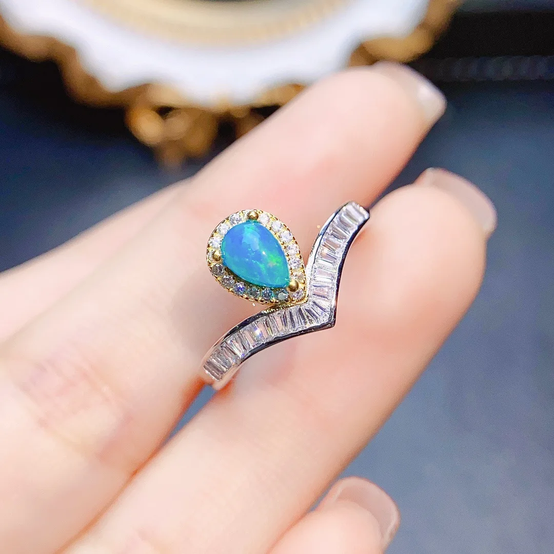 FS אמיתי S925 כסף סטרלינג בשיבוץ טבעי כחול אופל טבעת עם תעודת בסדר קסם חתונות תכשיטים לנשים MeiBaPJ - 1