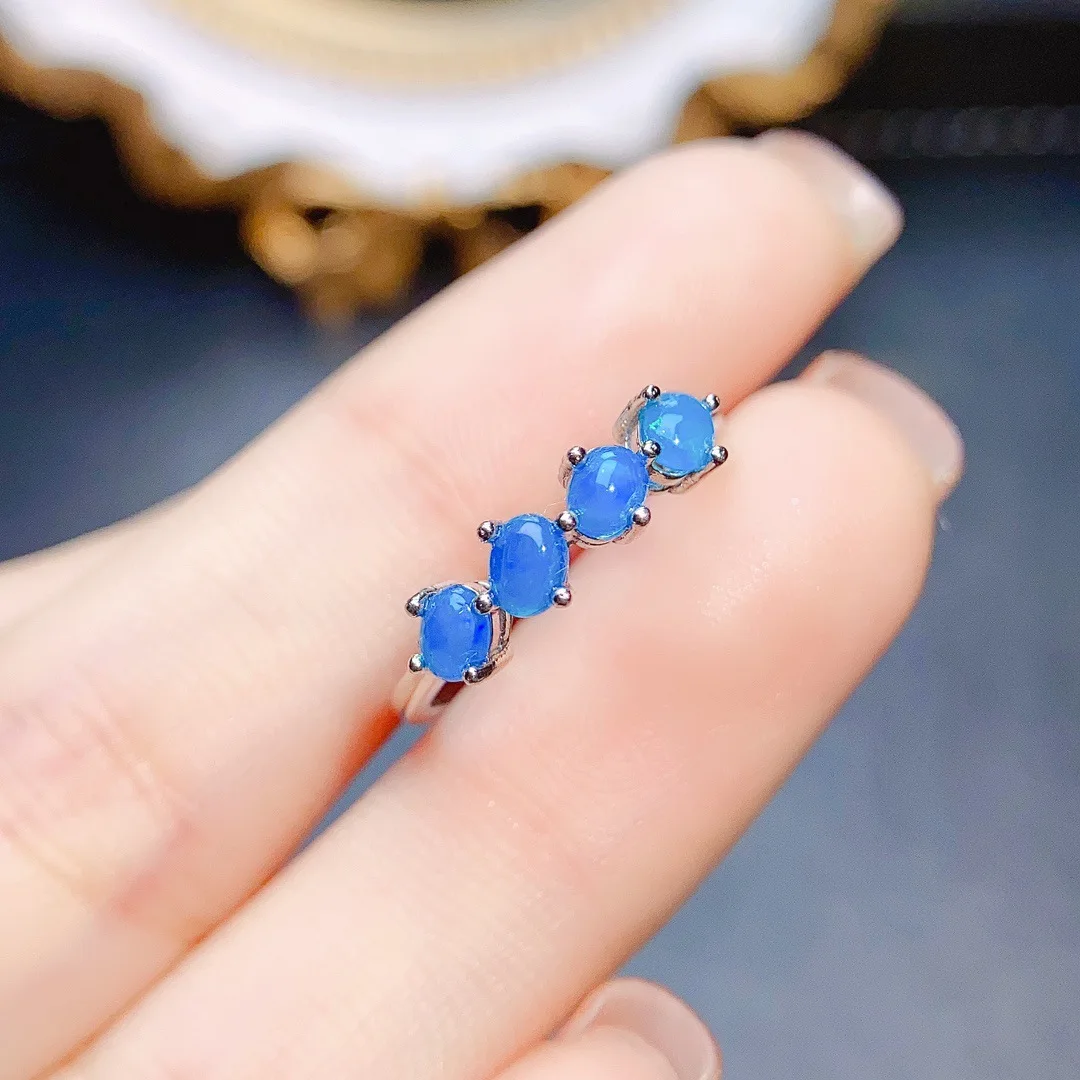 FS אמיתי S925 כסף סטרלינג בשיבוץ טבעי כחול אופל טבעת עם תעודת בסדר קסם חתונות תכשיטים לנשים MeiBaPJ - 3