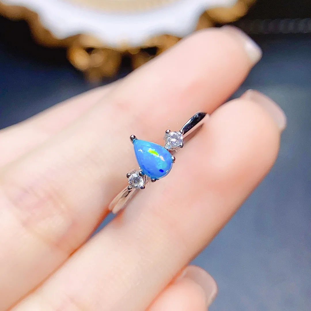 FS אמיתי S925 כסף סטרלינג בשיבוץ טבעי כחול אופל טבעת עם תעודת בסדר קסם חתונות תכשיטים לנשים MeiBaPJ - 5