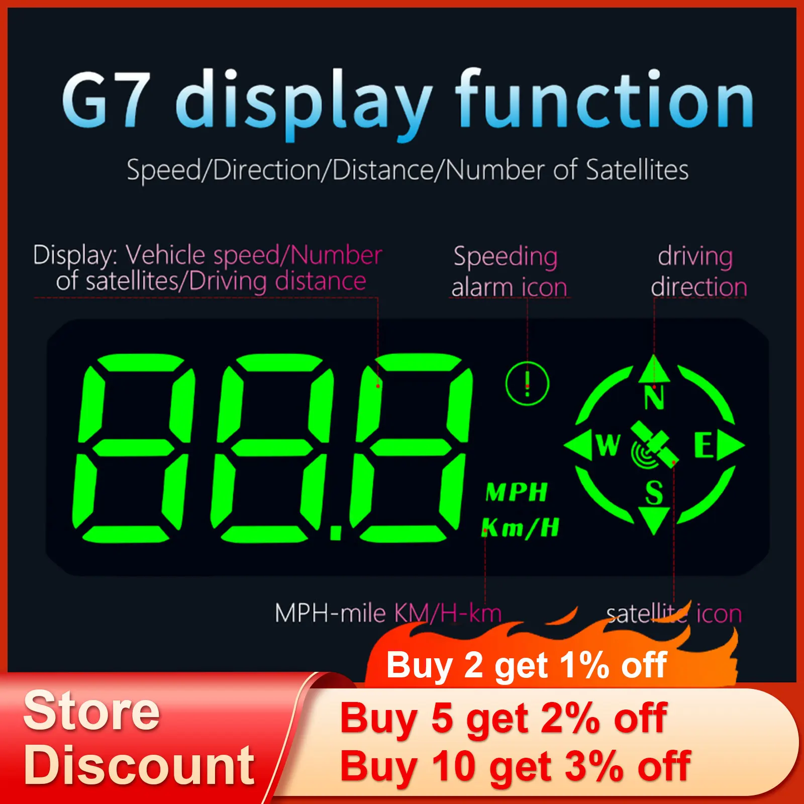 HD G7 GPS מד מהירות מצפן Head-Up Display מטר האד מהירות הנסיעה כיוון נהיגה מעל למהירות אזעקה עייפות בנהיגה תזכיר לי - 1