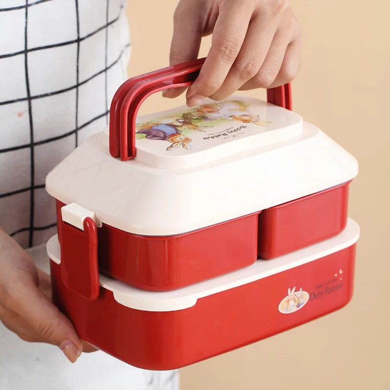 Kawaii נייד קופסת ארוחת הצהריים עבור בנות בית הספר הילדים פלסטיק בנטו קופסה עם תאים מיקרוגל מזון, מיכלי אחסון פיקניק - 3