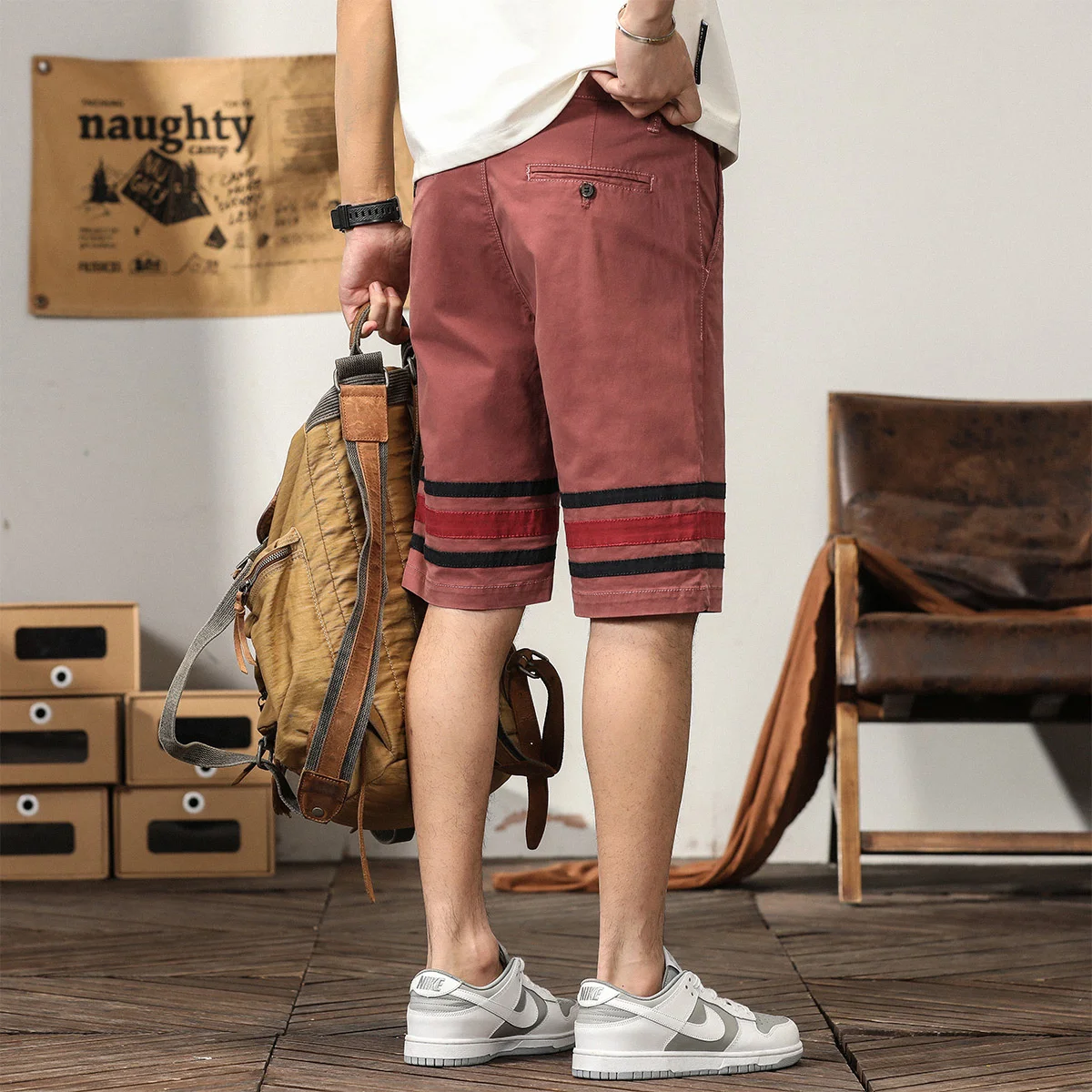 הסוואה של גברים מזדמנים מכנסיים קצרים בקיץ באורך הברך אופנה מכנסי העבודה ישר רוכסן בצד מכנסיים קצרים - 2