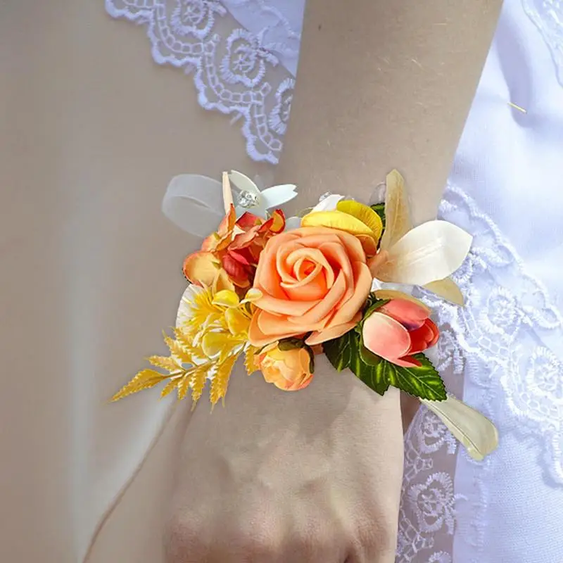 זר פרחים צמיד פרחים כלה פרחים פרח, שושבינה היד פרח היד פרחים Wristlet להקה צמיד לנשף החתונה - 2