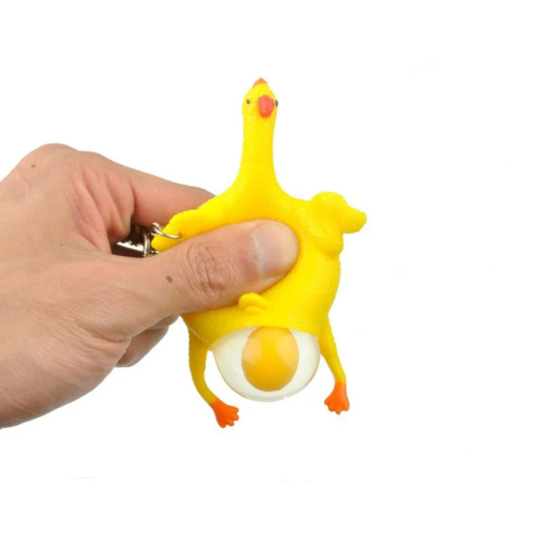 חמוד ביצה עוף תרנגולות מטילות צפוף כדור הלחץ מחזיק מפתחות יצירתי מצחיק לזייף מסובך גאדג ' טים צעצוע עוף Keyring מחזיקי מפתחות - 1