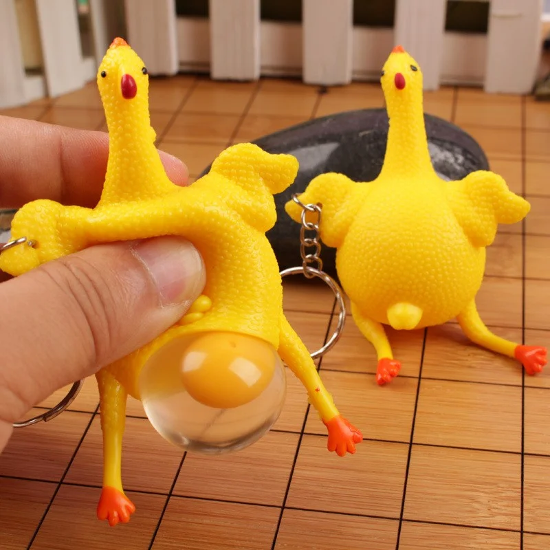 חמוד ביצה עוף תרנגולות מטילות צפוף כדור הלחץ מחזיק מפתחות יצירתי מצחיק לזייף מסובך גאדג ' טים צעצוע עוף Keyring מחזיקי מפתחות - 2