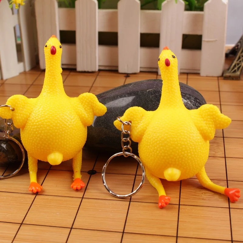 חמוד ביצה עוף תרנגולות מטילות צפוף כדור הלחץ מחזיק מפתחות יצירתי מצחיק לזייף מסובך גאדג ' טים צעצוע עוף Keyring מחזיקי מפתחות - 3