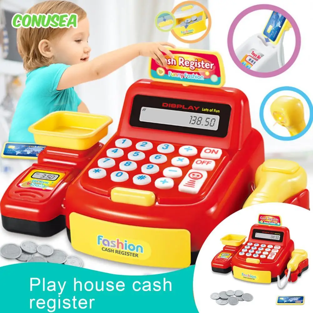 ילדים של הקופה מחשבון Pretent לשחק הבית צעצוע עם אור צליל מטבעות בסופרמרקט הקופאית משחקים, צעצועים עבור בנות בנים. - 0