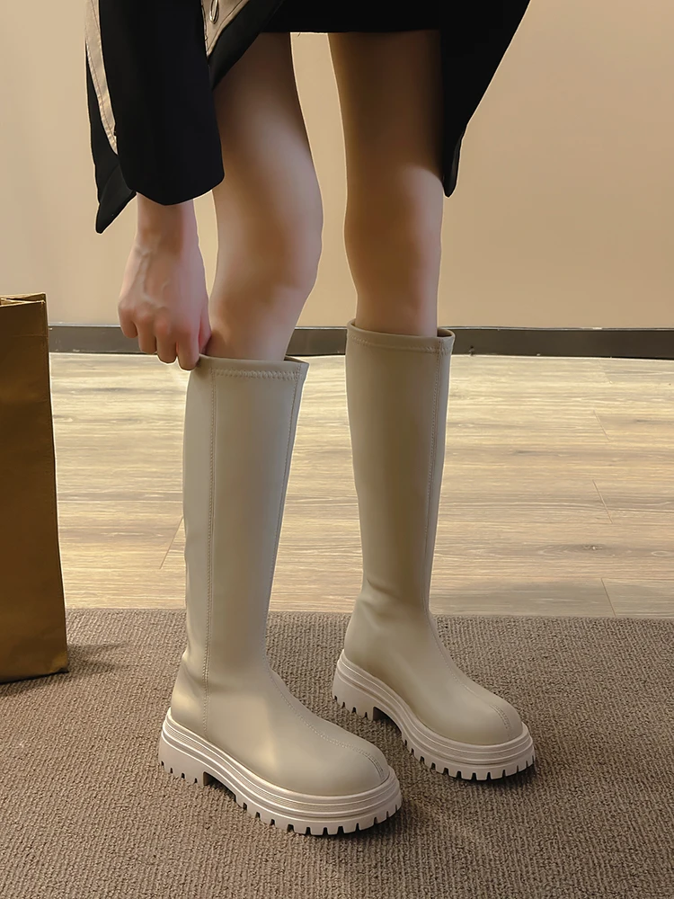 מגפיים שטוחים פלטפורמה של נשים נעלי גומי גשם סקסי ירך עקבים גבוהים סקסי רוכסן החורף הנעלה עגול הבוהן נעליים-נעלי נשים - 2