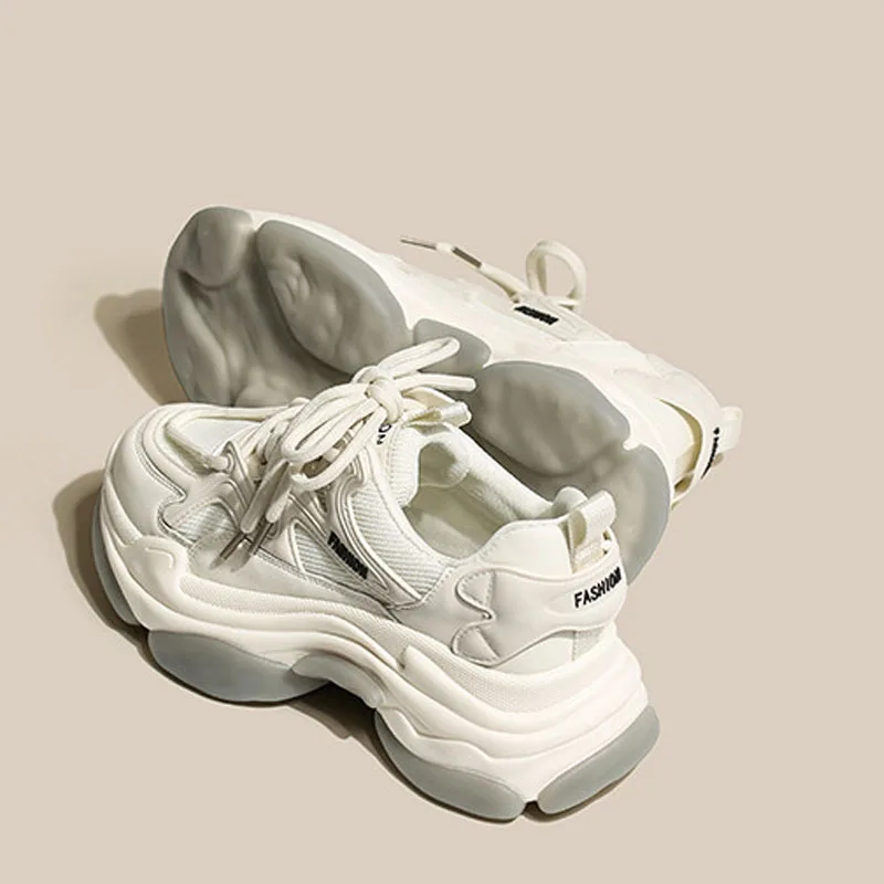 נשים עבה פלטפורמת נעלי עור אמיתי, רשת טלאי על טלאי תחרה אישה מזדמנים נעלי ספורט נשים דירות נעלי ריצה - 4