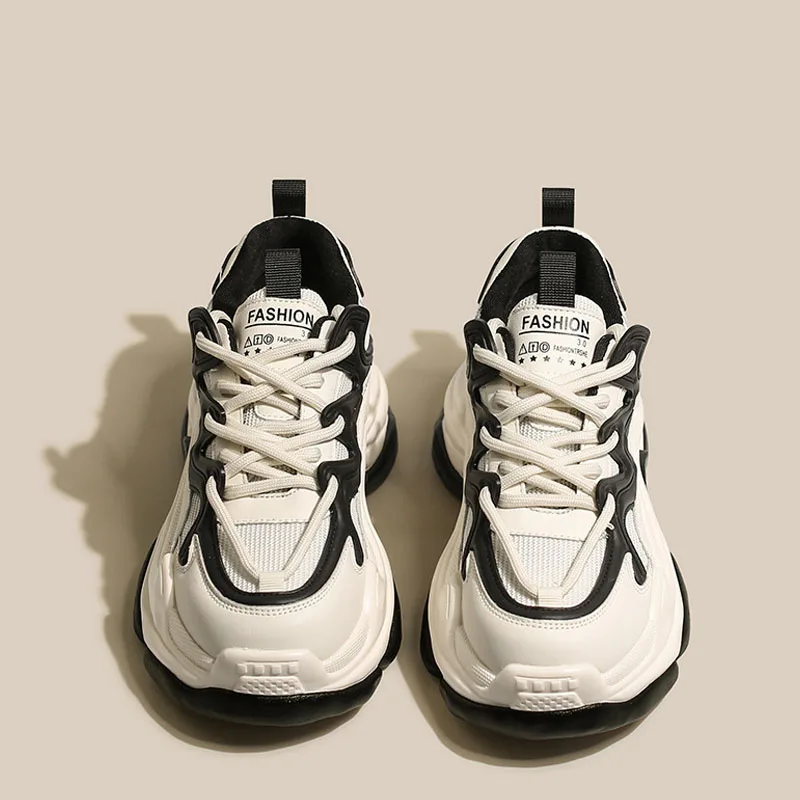 נשים עבה פלטפורמת נעלי עור אמיתי, רשת טלאי על טלאי תחרה אישה מזדמנים נעלי ספורט נשים דירות נעלי ריצה - 5