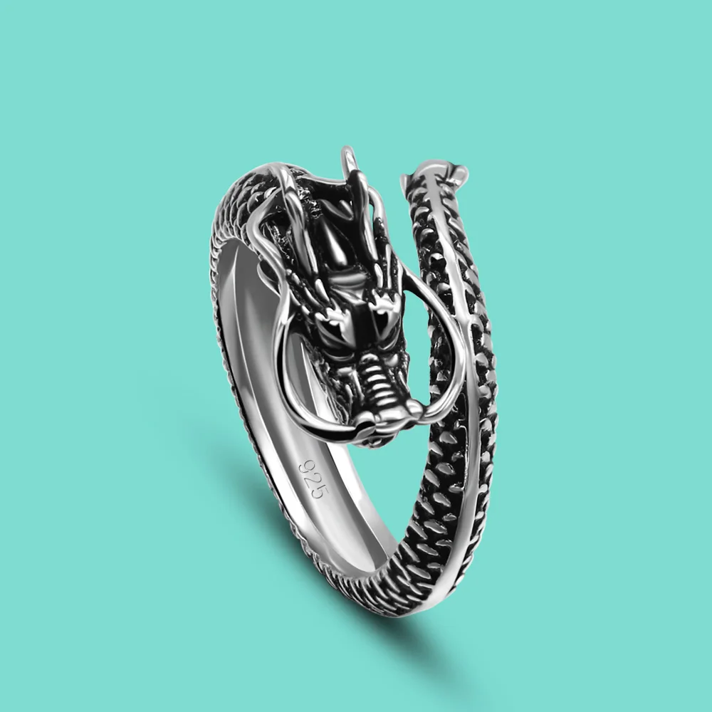 סינית בסגנון וינטג יצירתי טבעת הדרקון 100% כסף סטרלינג 925 צמיד מיוחד תכשיטים אישית מסיבת יום הולדת מתנות - 0