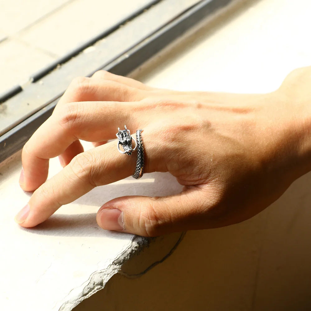 סינית בסגנון וינטג יצירתי טבעת הדרקון 100% כסף סטרלינג 925 צמיד מיוחד תכשיטים אישית מסיבת יום הולדת מתנות - 3