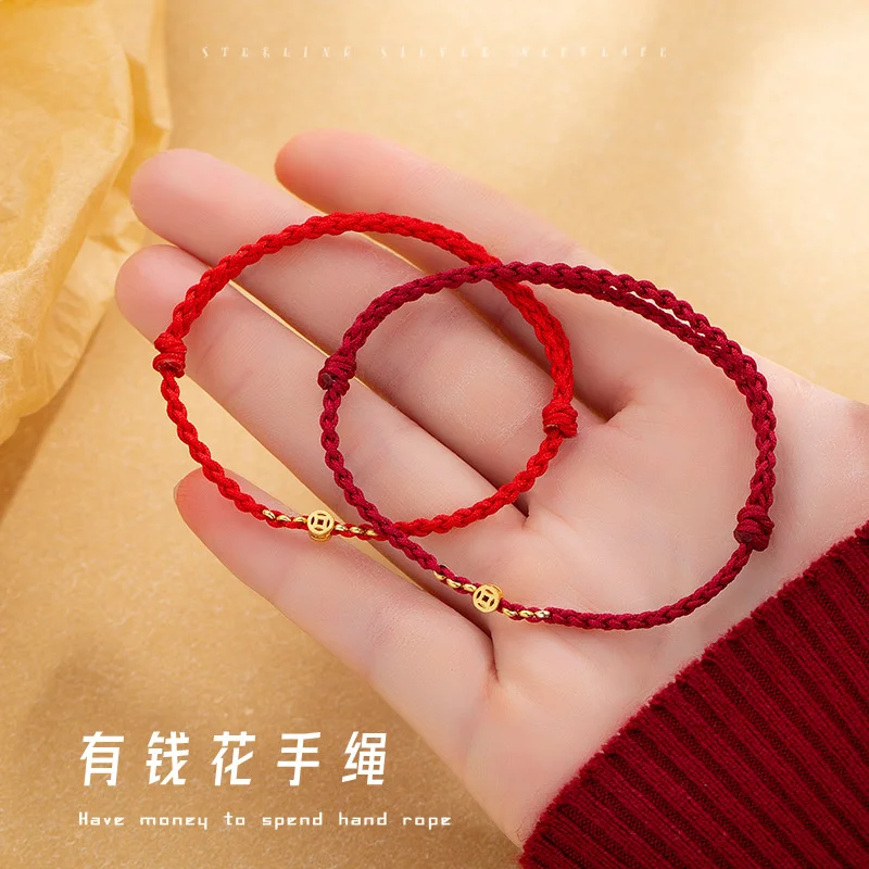 עבודת יד צבע זהב כסף אדום החבל מזל צמיד נשים בנות ברכה קסמי צמידים צמידים עבור חבר מתנות גודל להתאים - 0