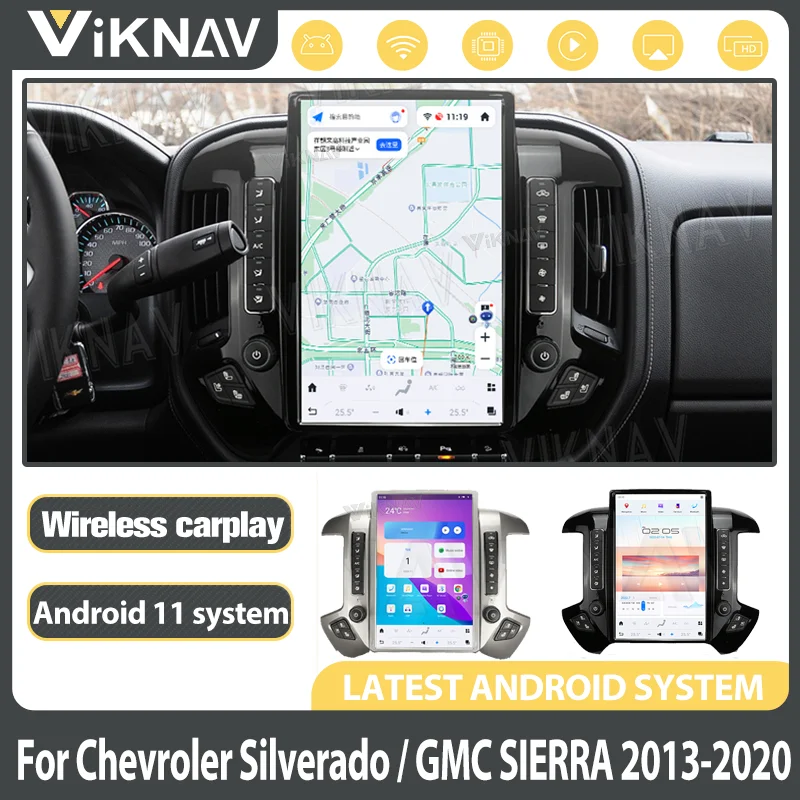 על Chevroler סילברדו / GMC סיירה 2013-2020 אנדרואיד ראש יחידת רדיו במכונית מולטימדיה ניווט GPS נגן - 0
