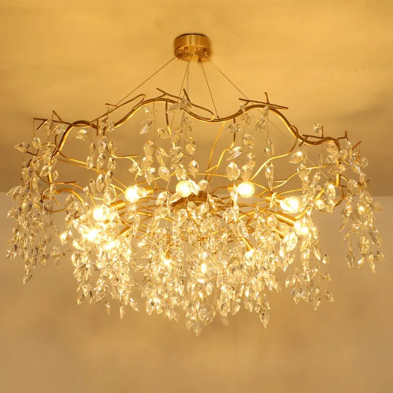 פאר מודרני זהב אלומיניום ברור K9 נברשת קריסטל E14 LED לבן חם תאורה בסלון בחדר האוכל המקורה גוף המנורה - 1