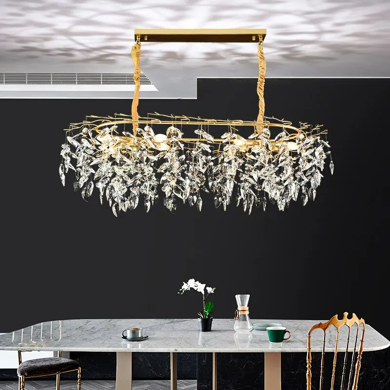 פאר מודרני זהב אלומיניום ברור K9 נברשת קריסטל E14 LED לבן חם תאורה בסלון בחדר האוכל המקורה גוף המנורה - 4