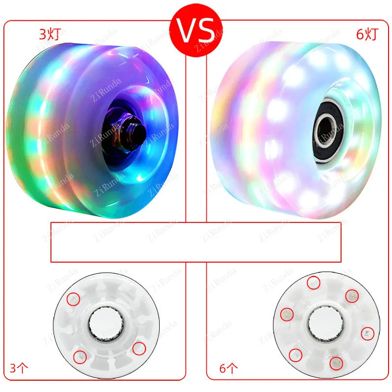 שורה כפולה גלגל חלקלק 6 רולים צבע אור גלגל בגלגל ארבע החלקה מהבהבת גלגל מחליק אביזרים - 5