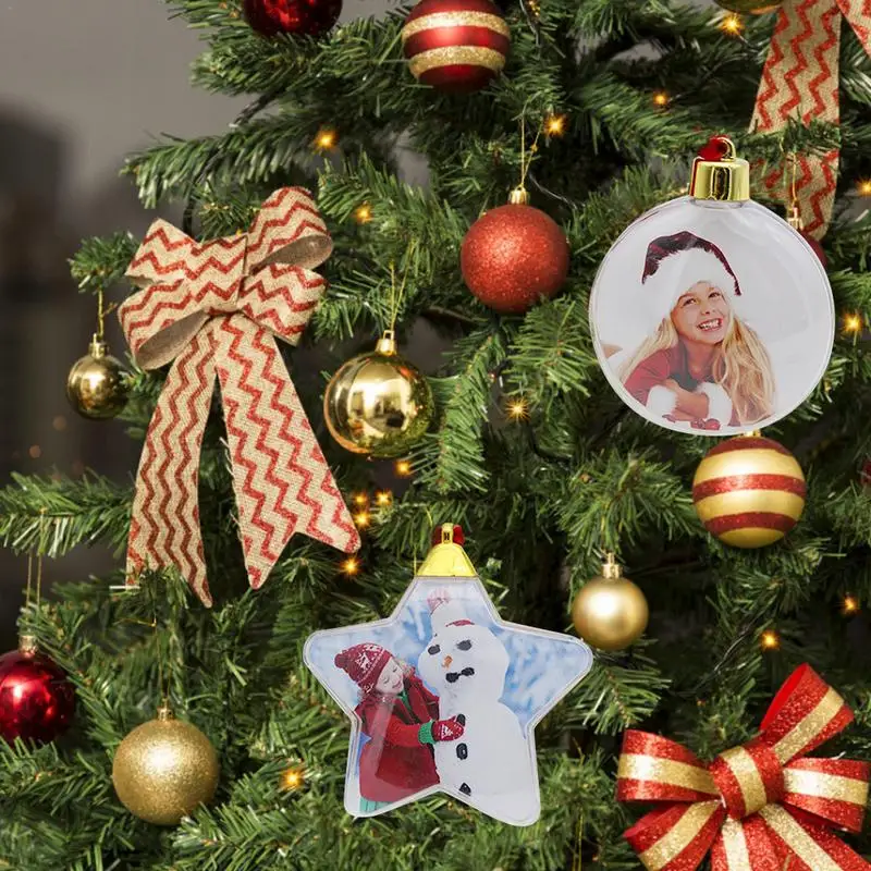 שקוף חג המולד כדור עגול חמישה כוכבים מסגרת תמונה תליון עץ חג המולד הכדור התלוי התמונה מחזיק קישוטים לעץ חג המולד - 1