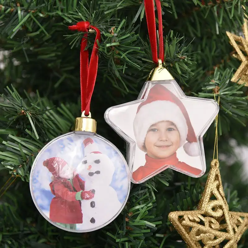 שקוף חג המולד כדור עגול חמישה כוכבים מסגרת תמונה תליון עץ חג המולד הכדור התלוי התמונה מחזיק קישוטים לעץ חג המולד - 2