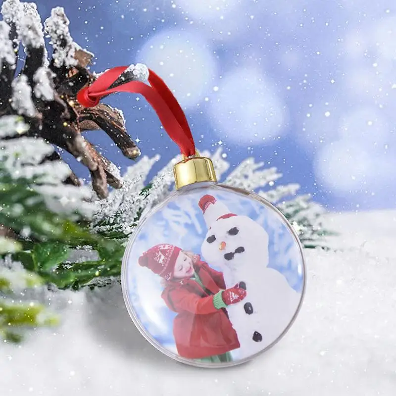 שקוף חג המולד כדור עגול חמישה כוכבים מסגרת תמונה תליון עץ חג המולד הכדור התלוי התמונה מחזיק קישוטים לעץ חג המולד - 3