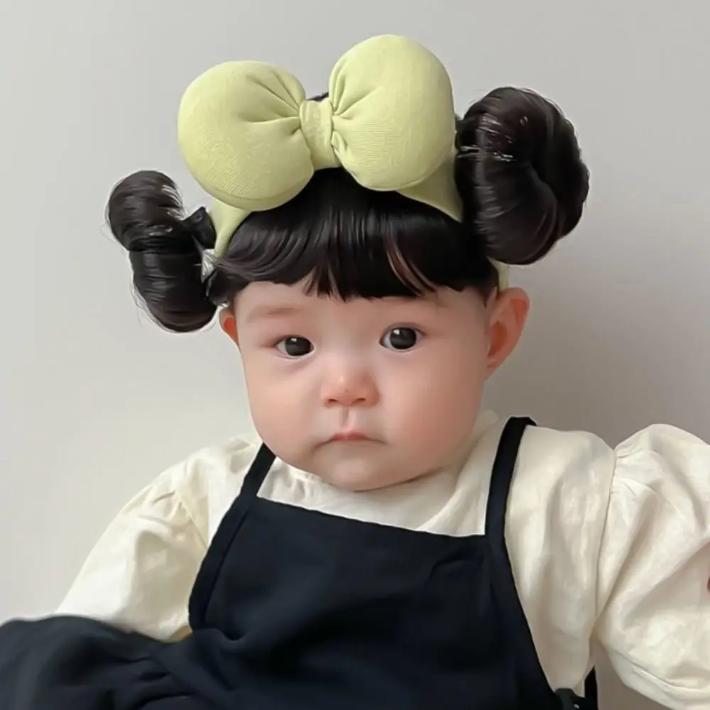 תינוק חמוד להקות שיער פאה אופנה Bowknot פלאפי פוני Chignons סרט מציאותי כותנה היילוד הפאה לשיער הפעוט - 3