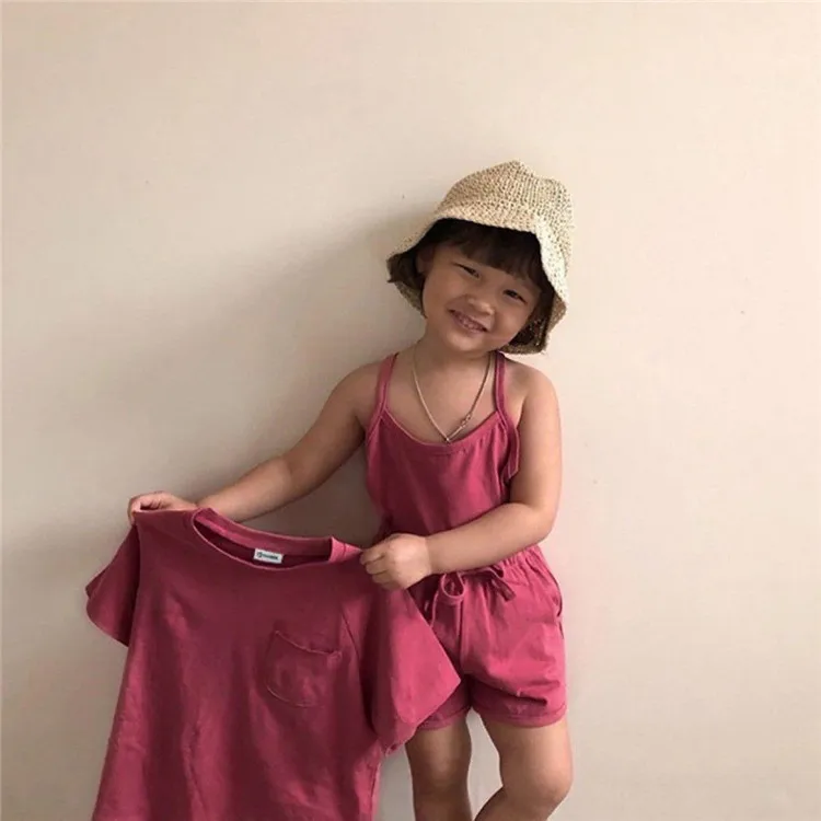 תינוקת להגדיר Suspender האפוד חליפת כותנה קיץ 2023 שני חלקים סט מוצק צבע רך נוח מקרית פשוטה הילדים Homewear - 3