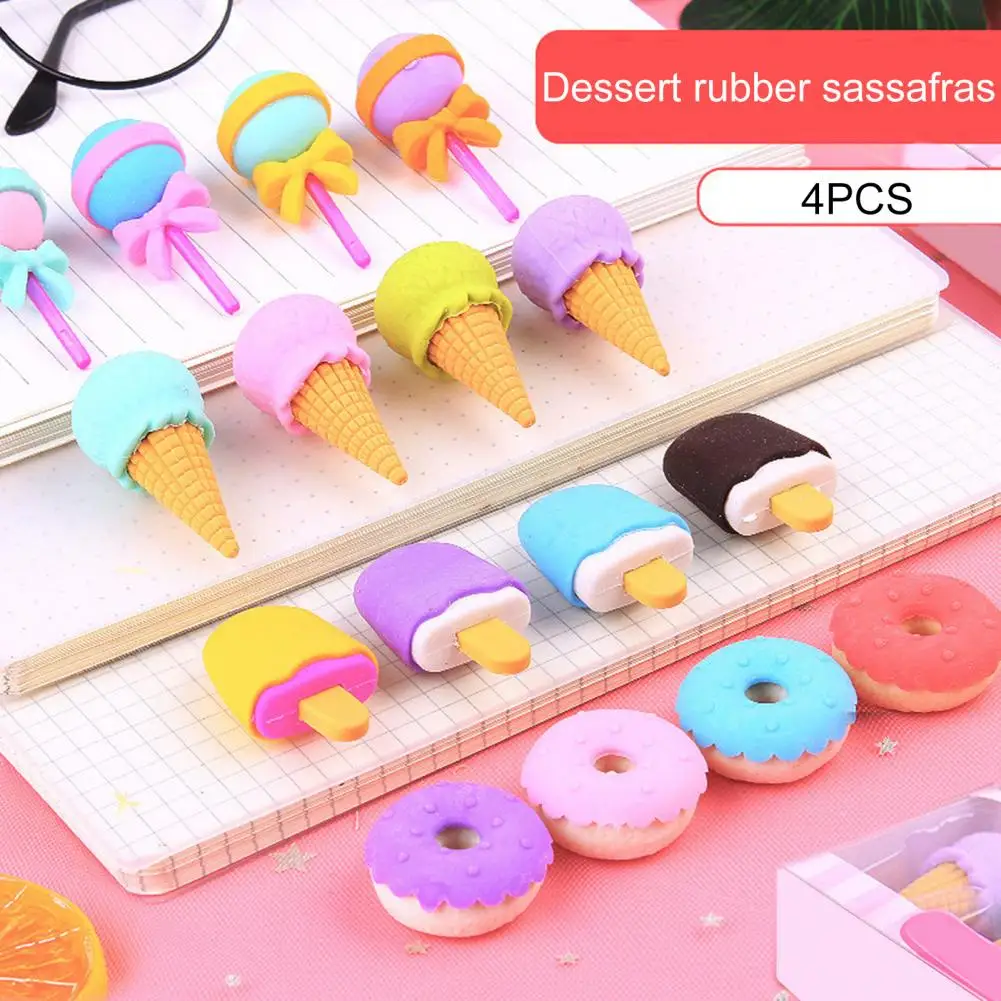 תלת-מימדי מחקים חמוד מזון צורה מצוירת מחקים סוכריה על מקל גלידה, סופגניות בטוח לילדים צעצוע בידור כתיבה - 4
