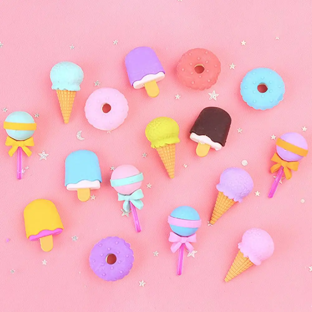 תלת-מימדי מחקים חמוד מזון צורה מצוירת מחקים סוכריה על מקל גלידה, סופגניות בטוח לילדים צעצוע בידור כתיבה - 5